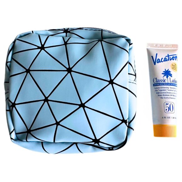 VACATION Mini Travel Sunscreen SPF 50 with Blue Geometric Pouch NEW - Picture 2 of 3